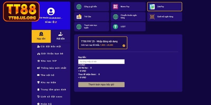 Giao dịch bằng Zalo Pay